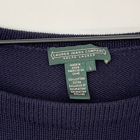 Vintage Lauren Jeans Co. Cotton Knit Striped Sweater Blue/Red Size Large - Picture 4 of 4